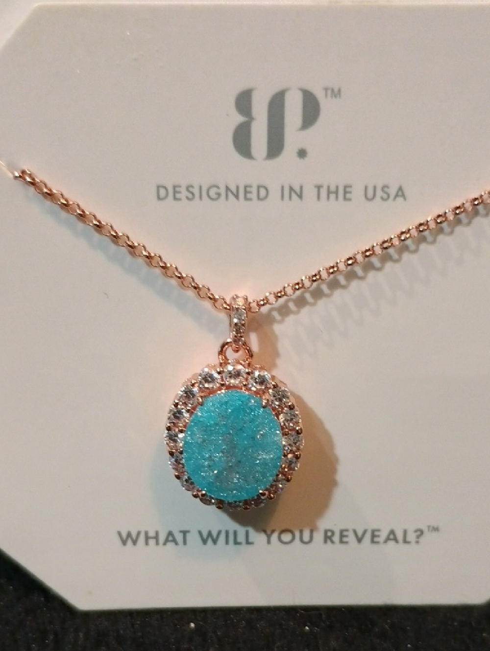 bp Rose Gold Necklace with Turquoise Druzy Pendant